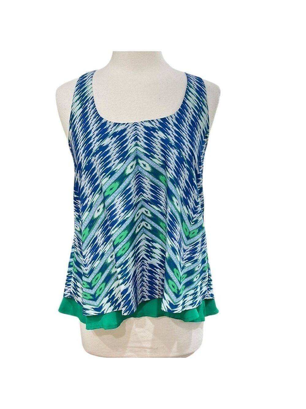 Anthropologie Maeve Ikat Layered Racerback Tank SZ M Blue Green